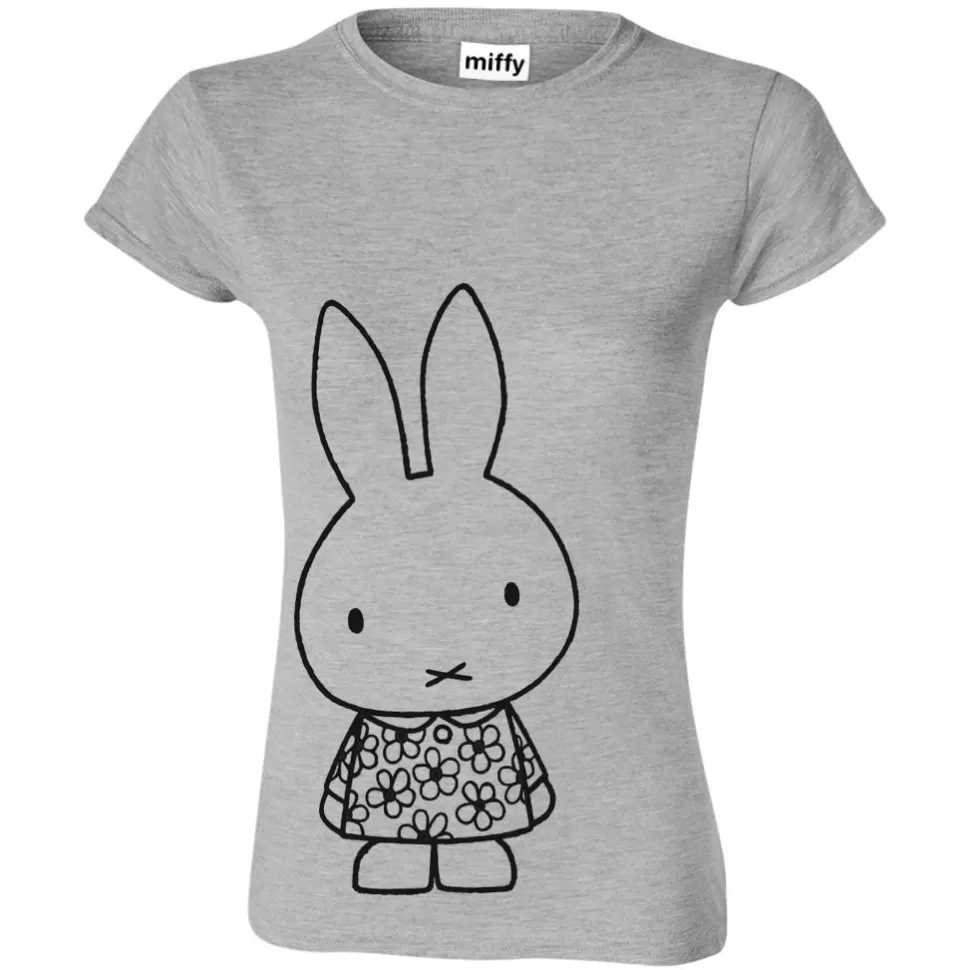 Discount Miffy Ladies Grey And Black Outline T-Shirt