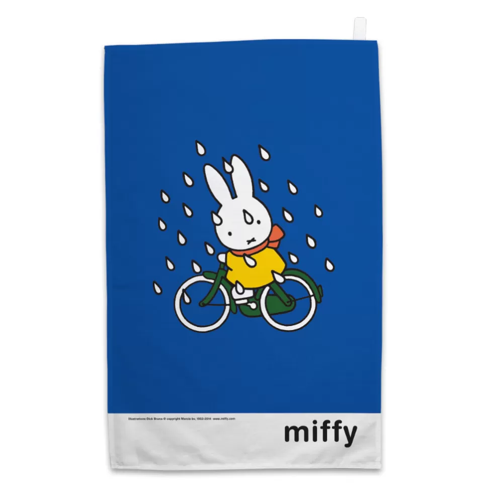 Best Miffy On Her Bike In The Rain Tea Towel