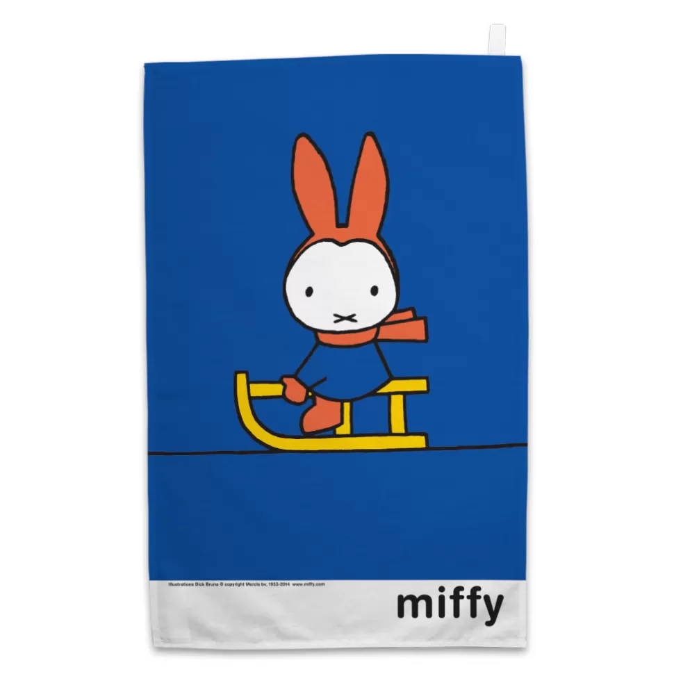 Clearance Miffy Playing On A Sleigh Tea Towel